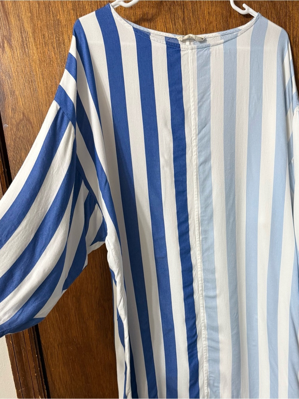 Mara Hoffman Blue and White Vertical Stripe Button-Down Shirt